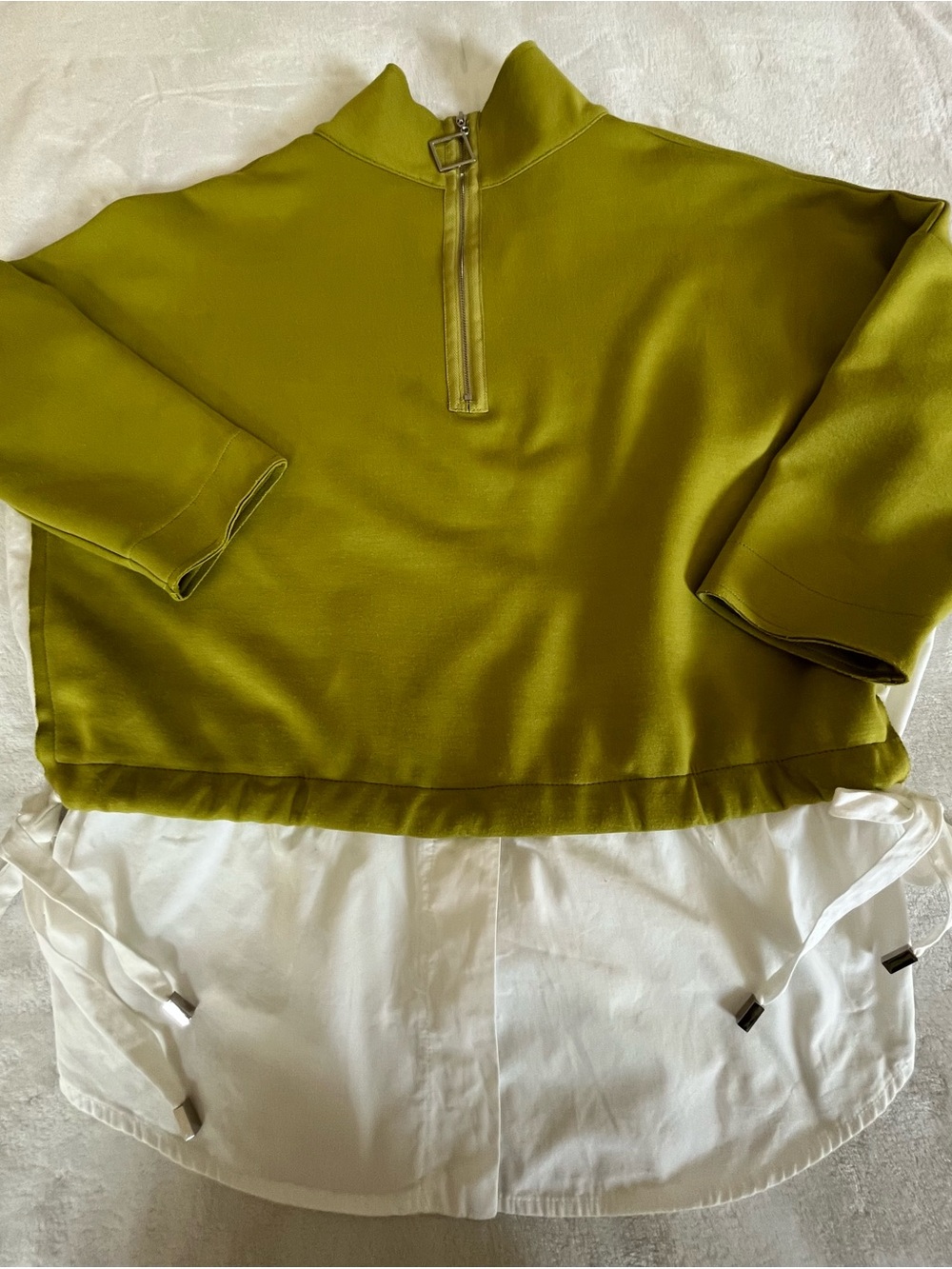 IC COLLECTION Olive Green Mock Neck Sweater with White Layered Hem
